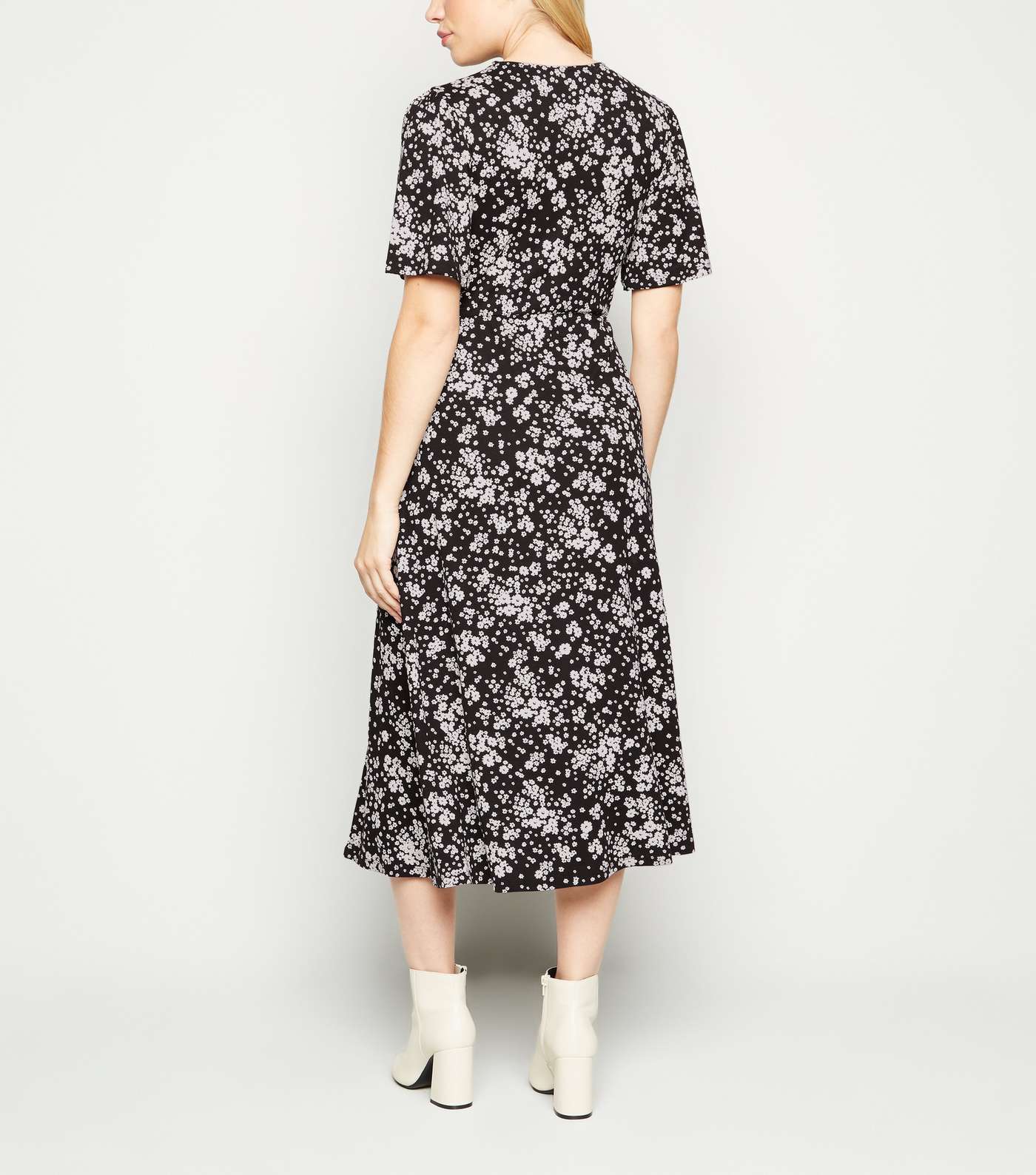 Petite Black Floral Split Side Midi Dress Image 3
