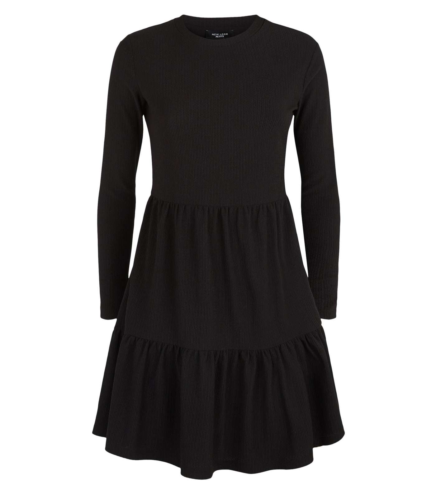 Petite Black Long Sleeve Tiered Smock Dress Image 4