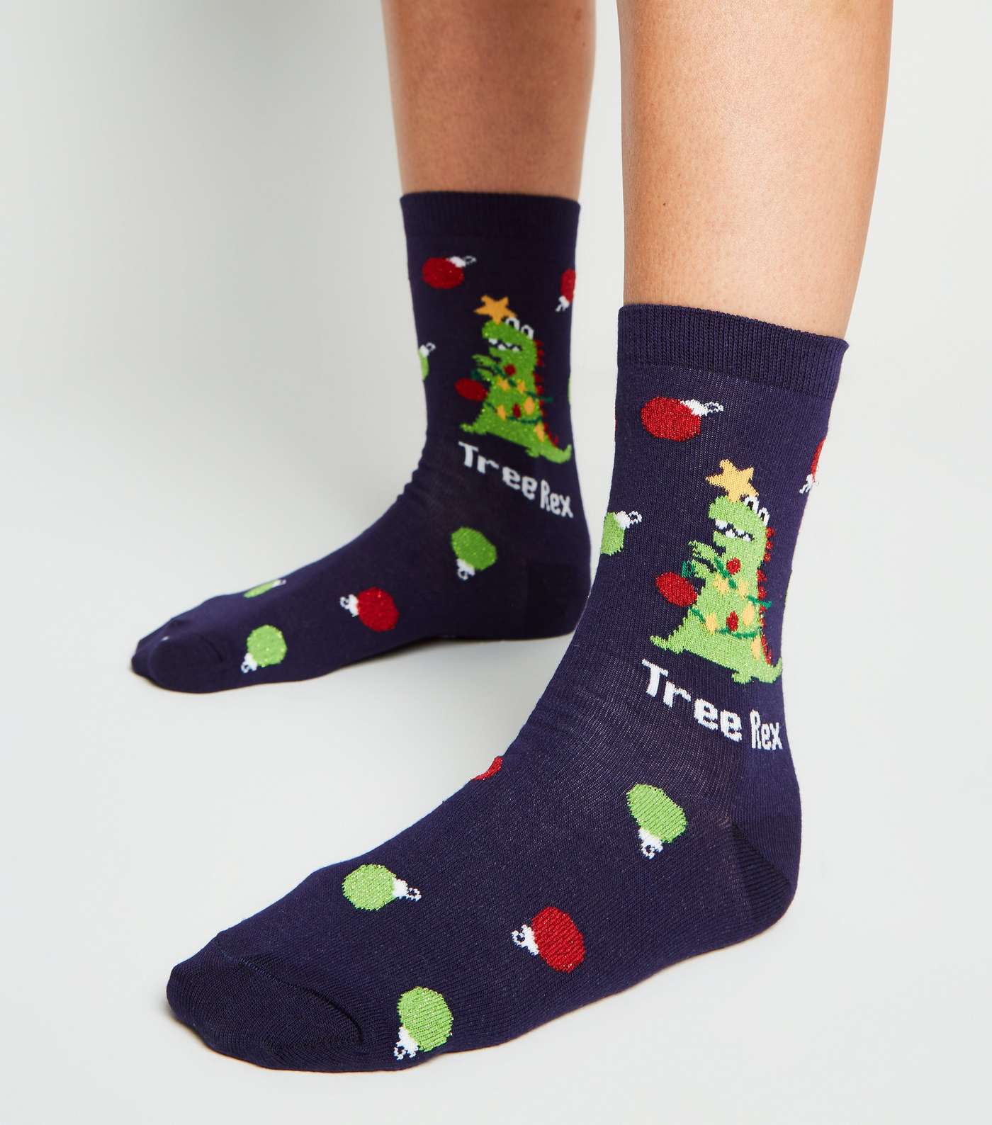 Navy Tree Rex Christmas Slogan Socks Image 2