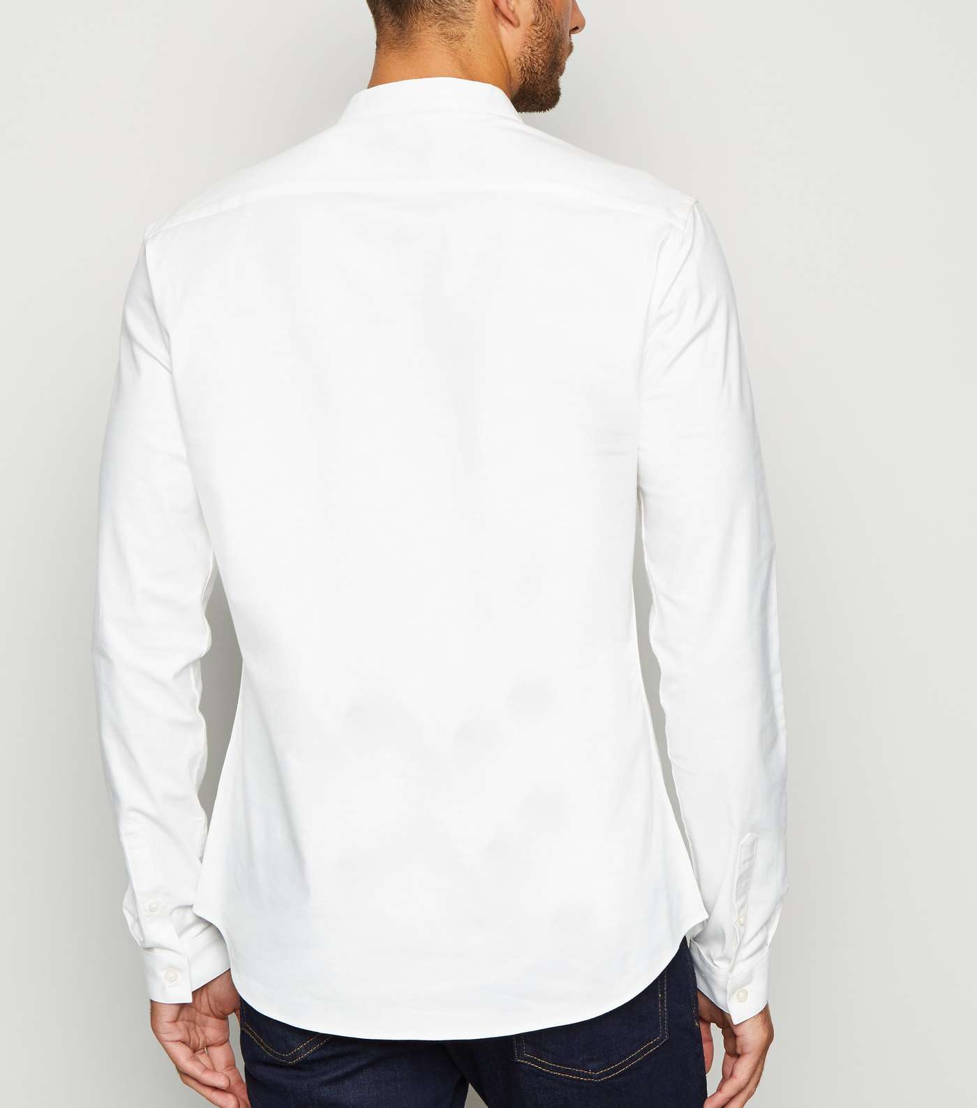 White Muscle Fit Grandad Oxford Shirt Image 3