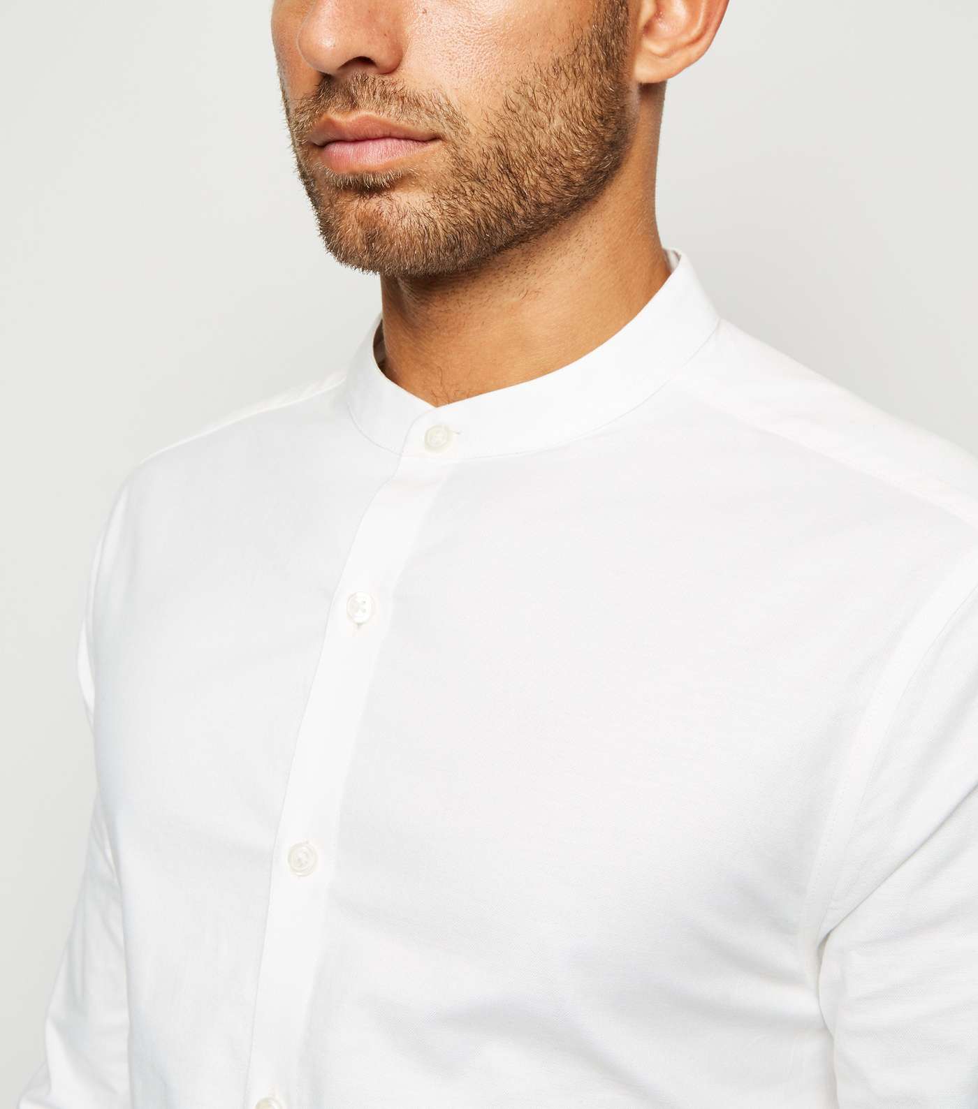 White Muscle Fit Grandad Oxford Shirt Image 5
