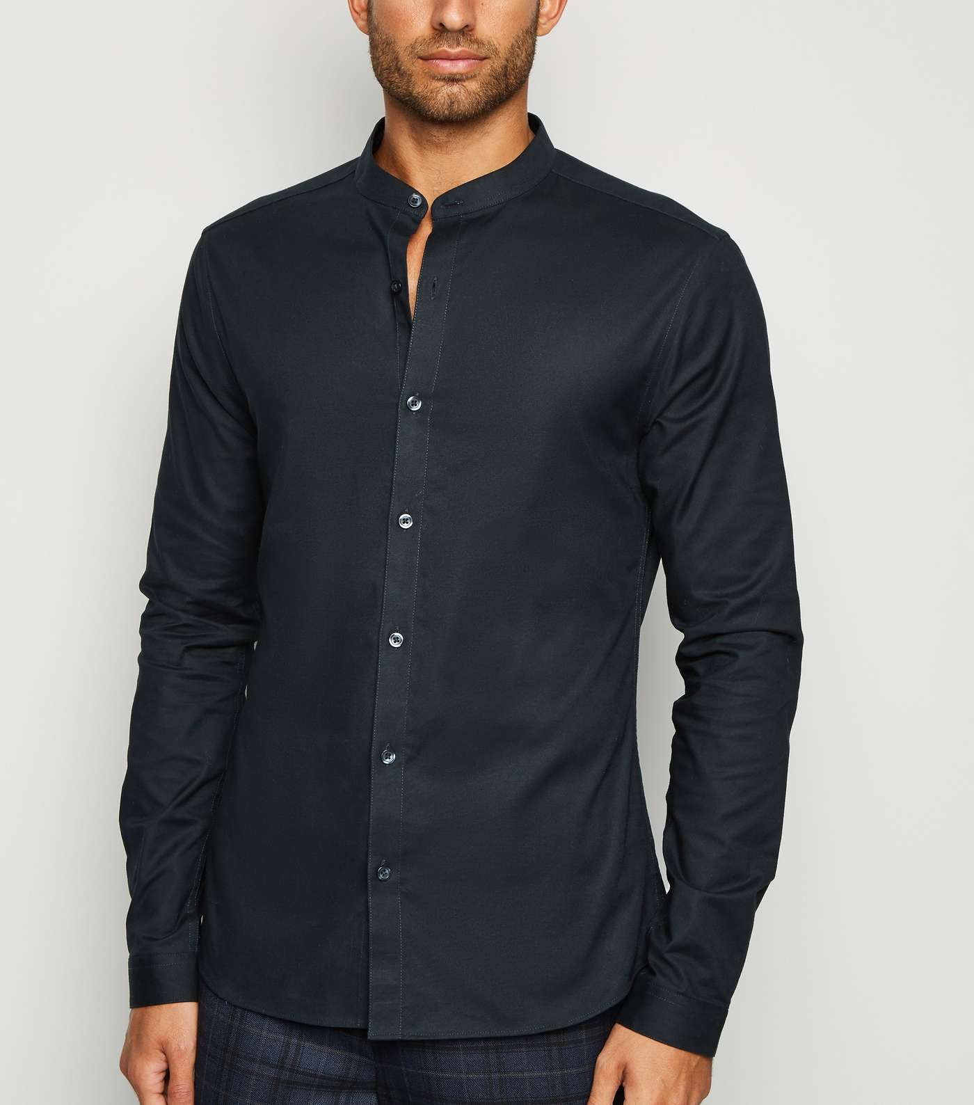 Navy Muscle Fit Grandad Oxford Shirt