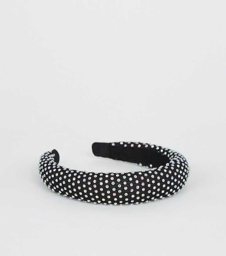 Black Mesh Diamanté Embellished Padded Headband