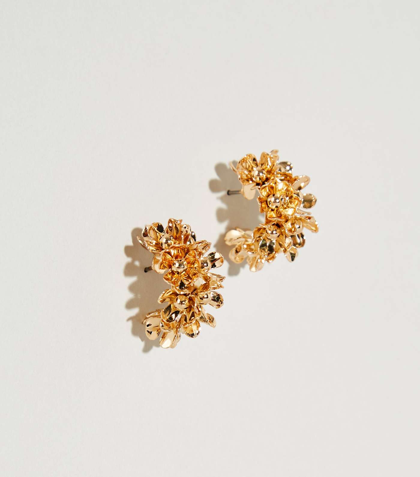 Gold Flower Cluster Hoop Earrings