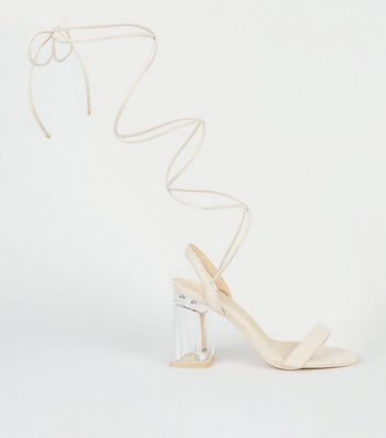 Cream Leather-Look V Strap Stiletto Sandals | New Look