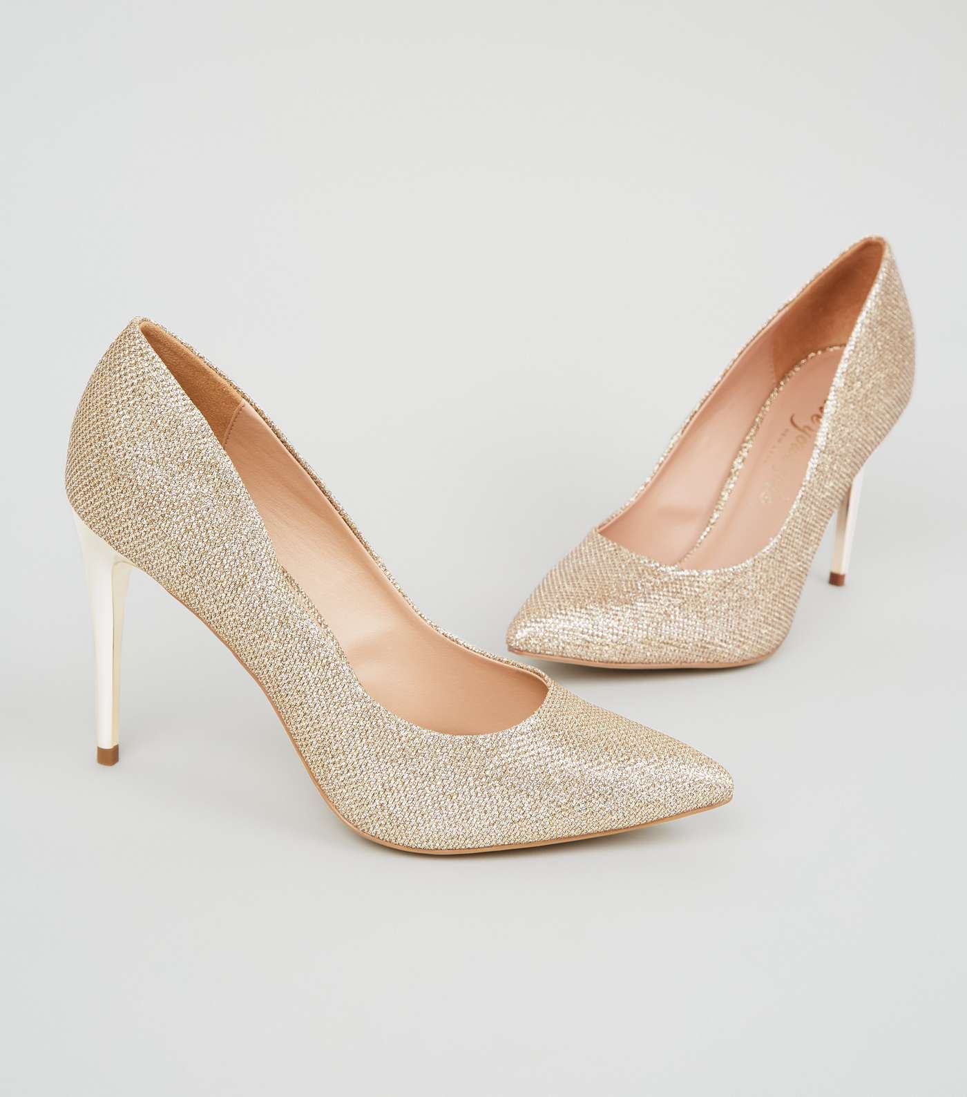 Gold Glitter Stiletto Court Shoes Image 3