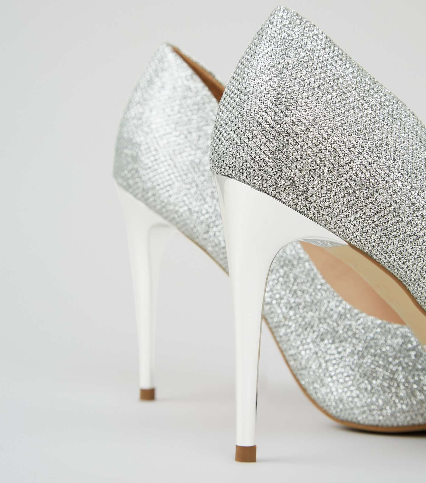 Silver Glitter Stiletto Court Shoes Image 4