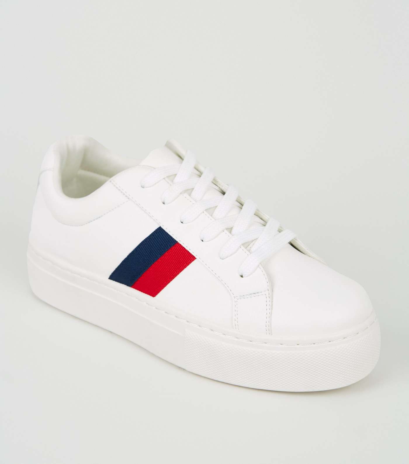 Girls White Leather-Look Side Stripe Trainers
