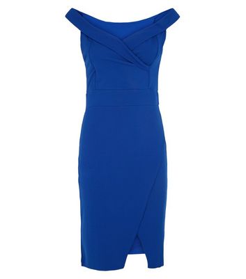 Missfiga Blue Bardot Wrap Bodycon Dress New Look