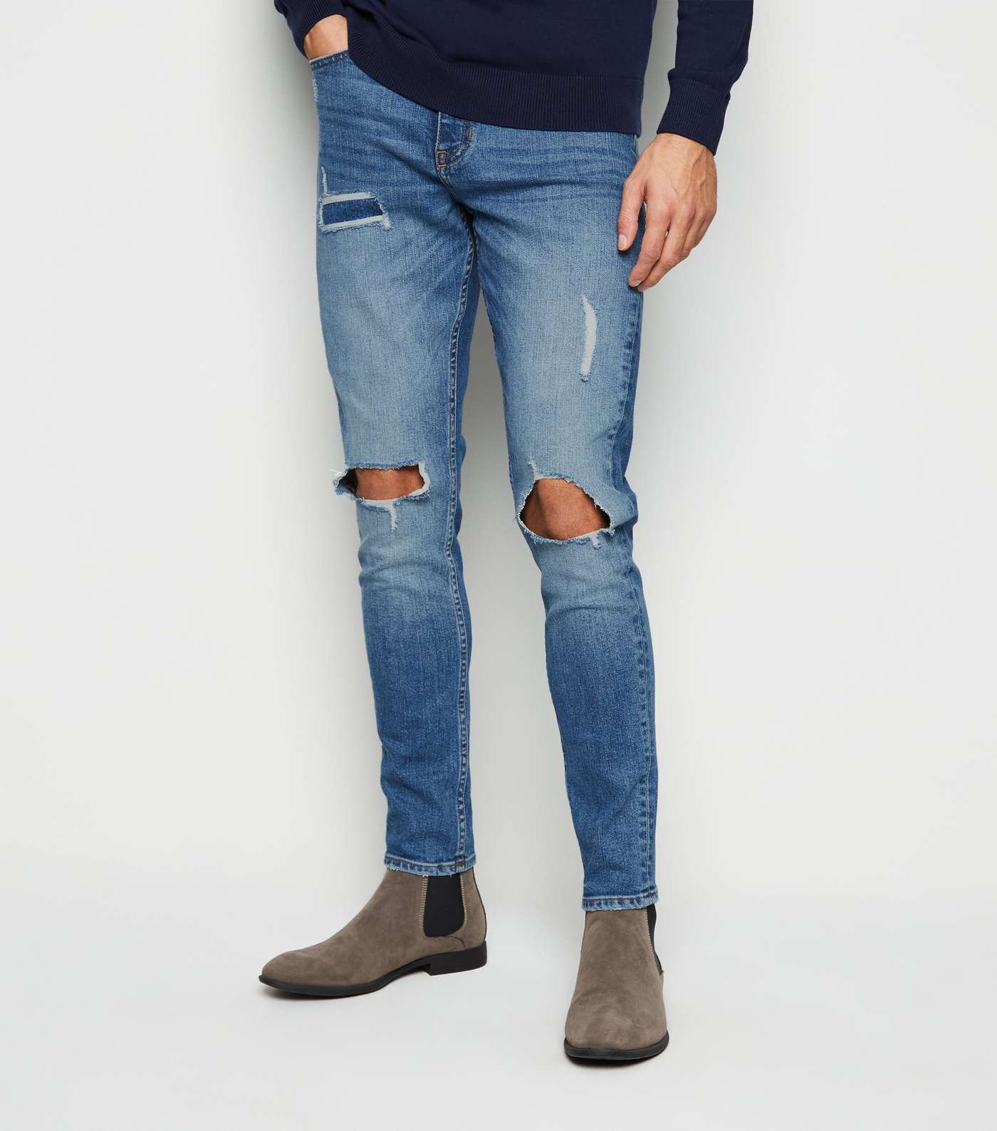 Blue Rinse Wash Ripped Skinny Stretch Jeans
