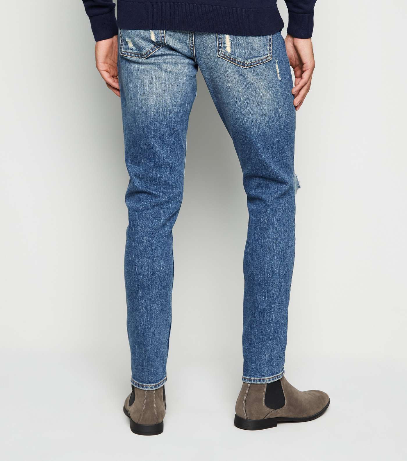 Blue Rinse Wash Ripped Skinny Stretch Jeans Image 3