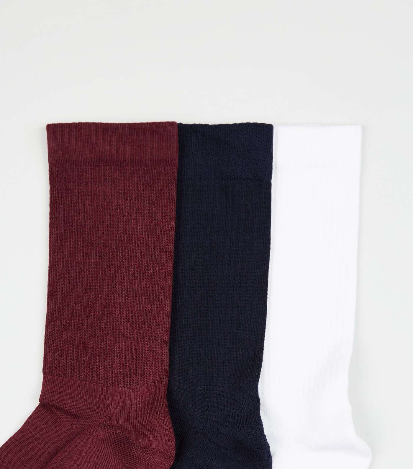 3 Pack Burgundy, Blue and White Ribbed Socks Image 2