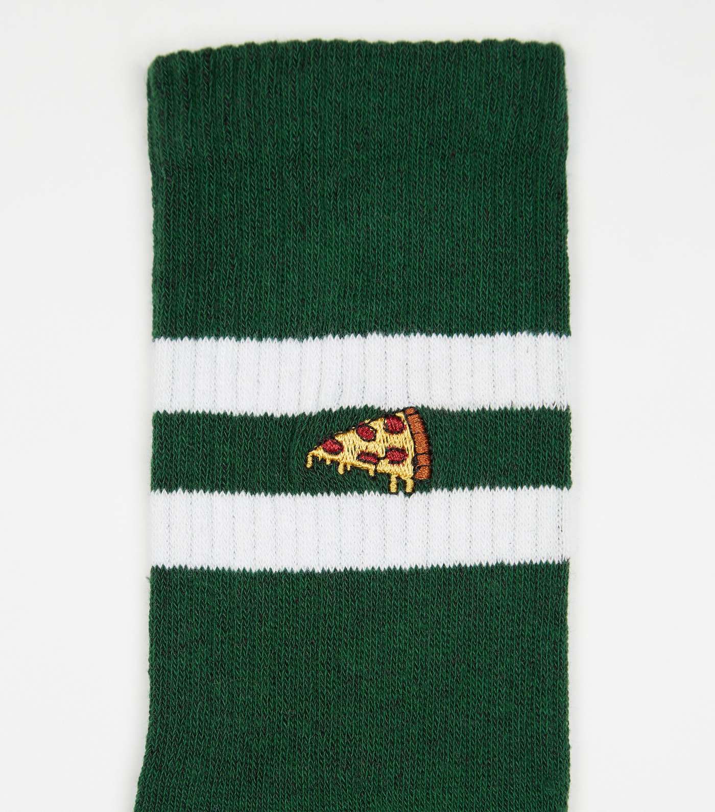 Dark Green Sport Stripe Pizza Embroidered Socks Image 2