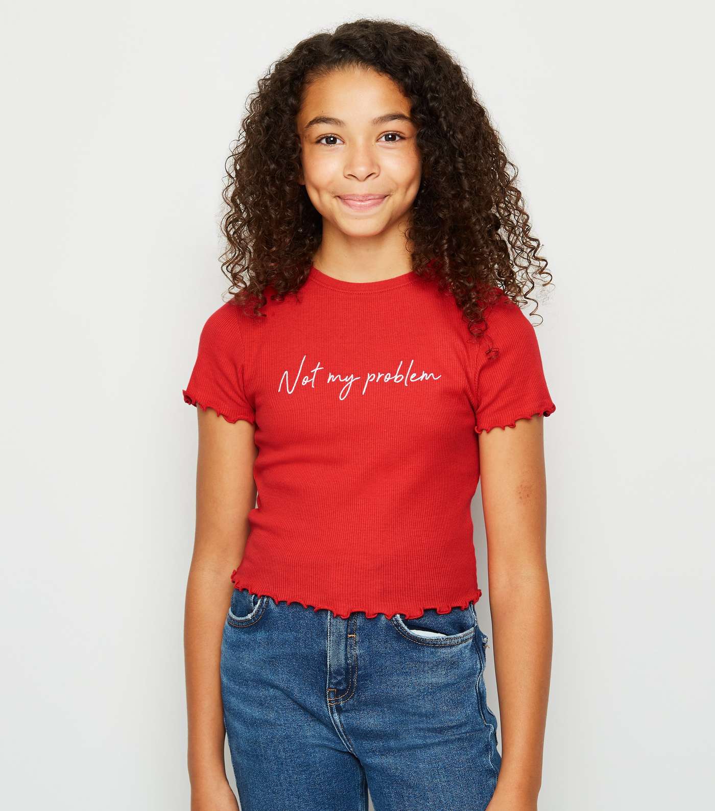 Girls Red Not My Problem Slogan T-Shirt