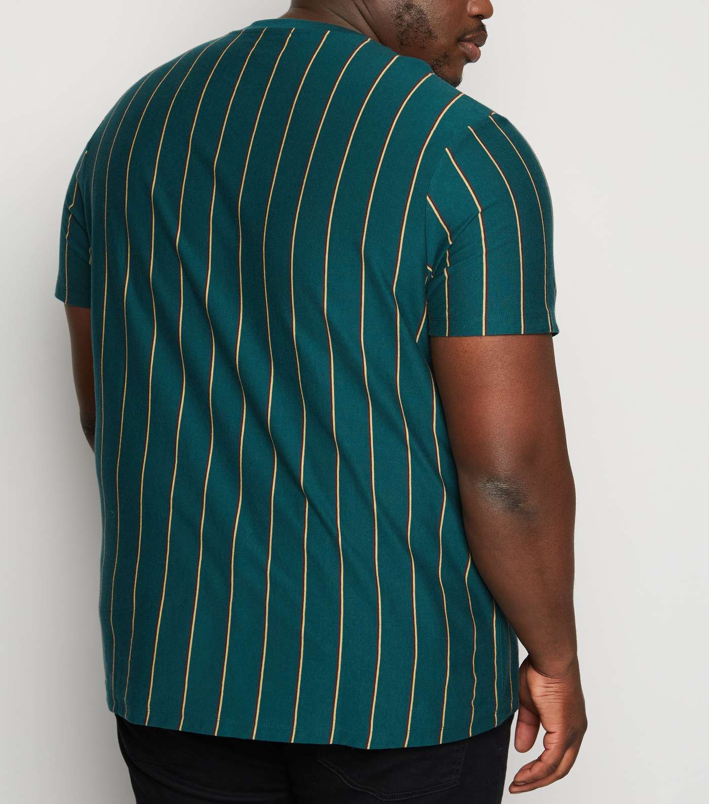 Plus Size Dark Green Stripe Crew Neck T-Shirt Image 3