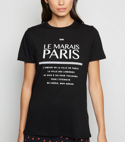 Black Paris French Slogan T-Shirt