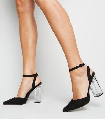 clear block heel court shoes