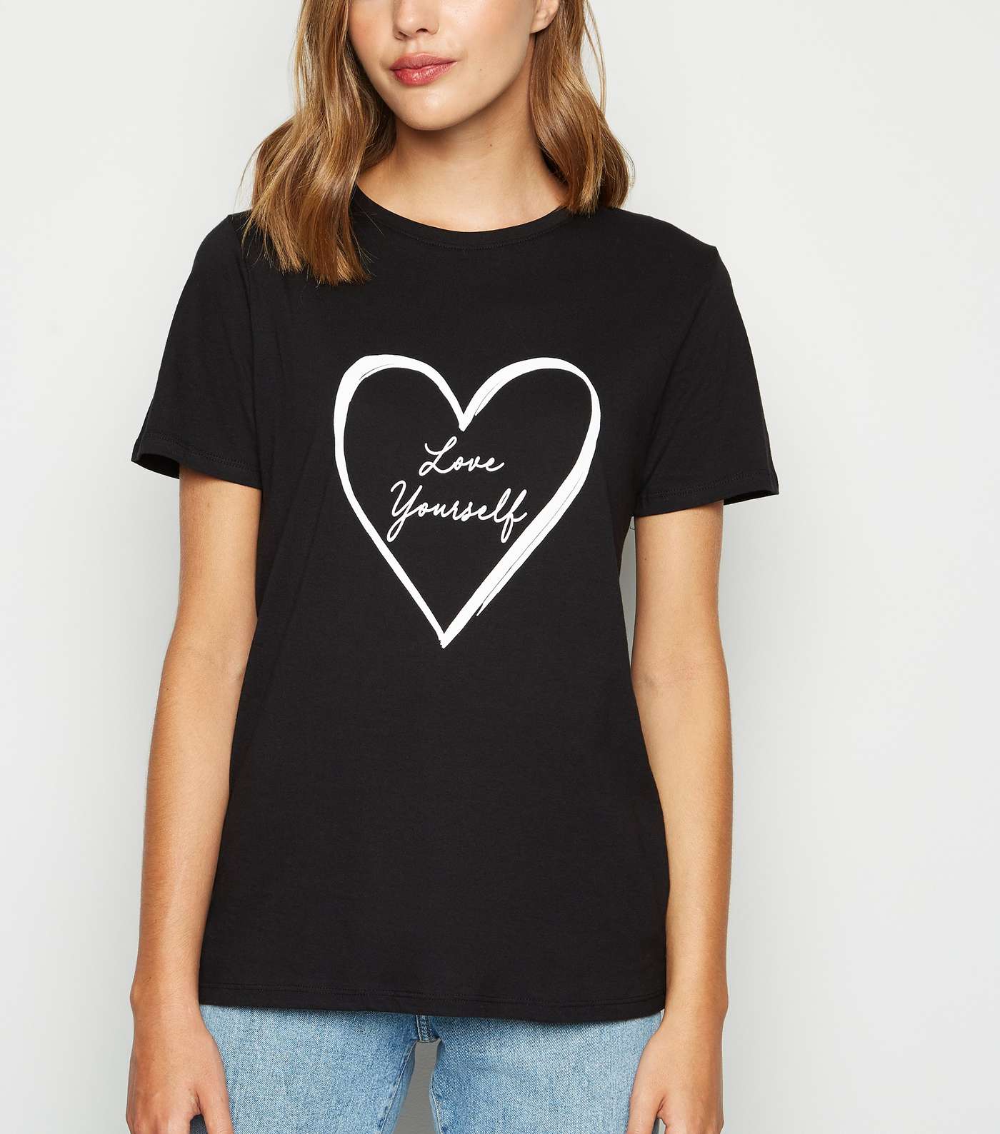 Black Heart Love Yourself Slogan T-Shirt
