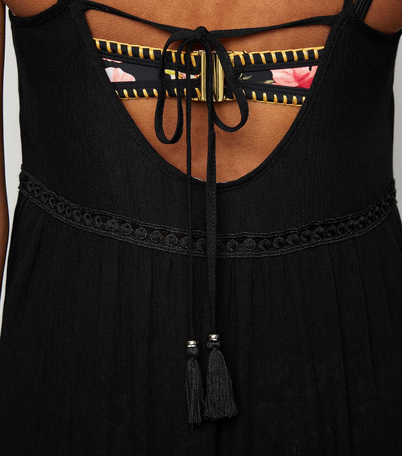 Black Crochet Panel Swing Beach Dress Image 5