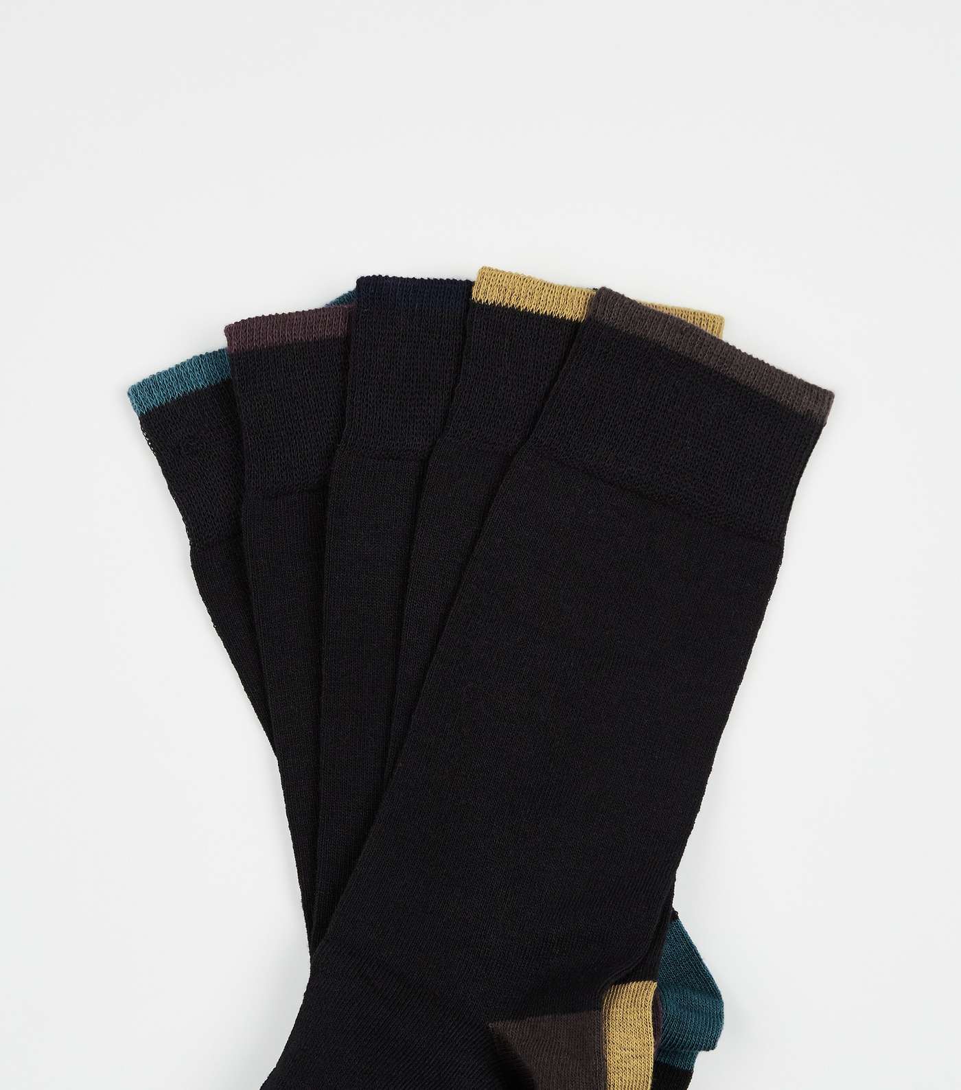 5 Pack Black Contrast Panel Socks Image 2