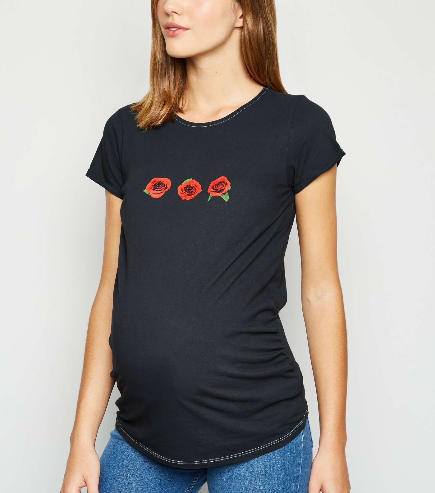 Maternity Dark Grey Washed Rose Logo T-Shirt