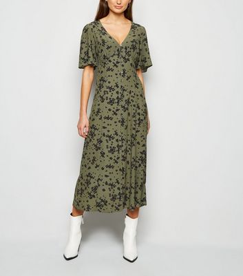 green ditsy floral midi dress