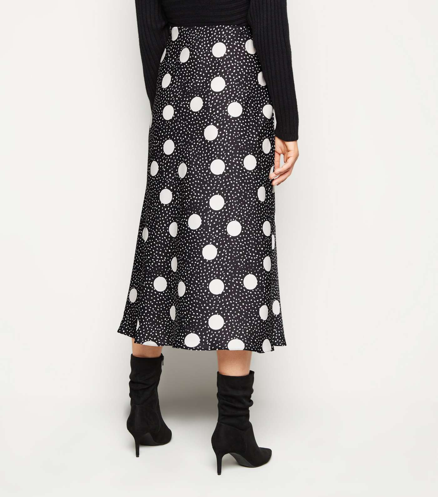 Black Spot Bias Cut Satin Midi Skirt Image 3