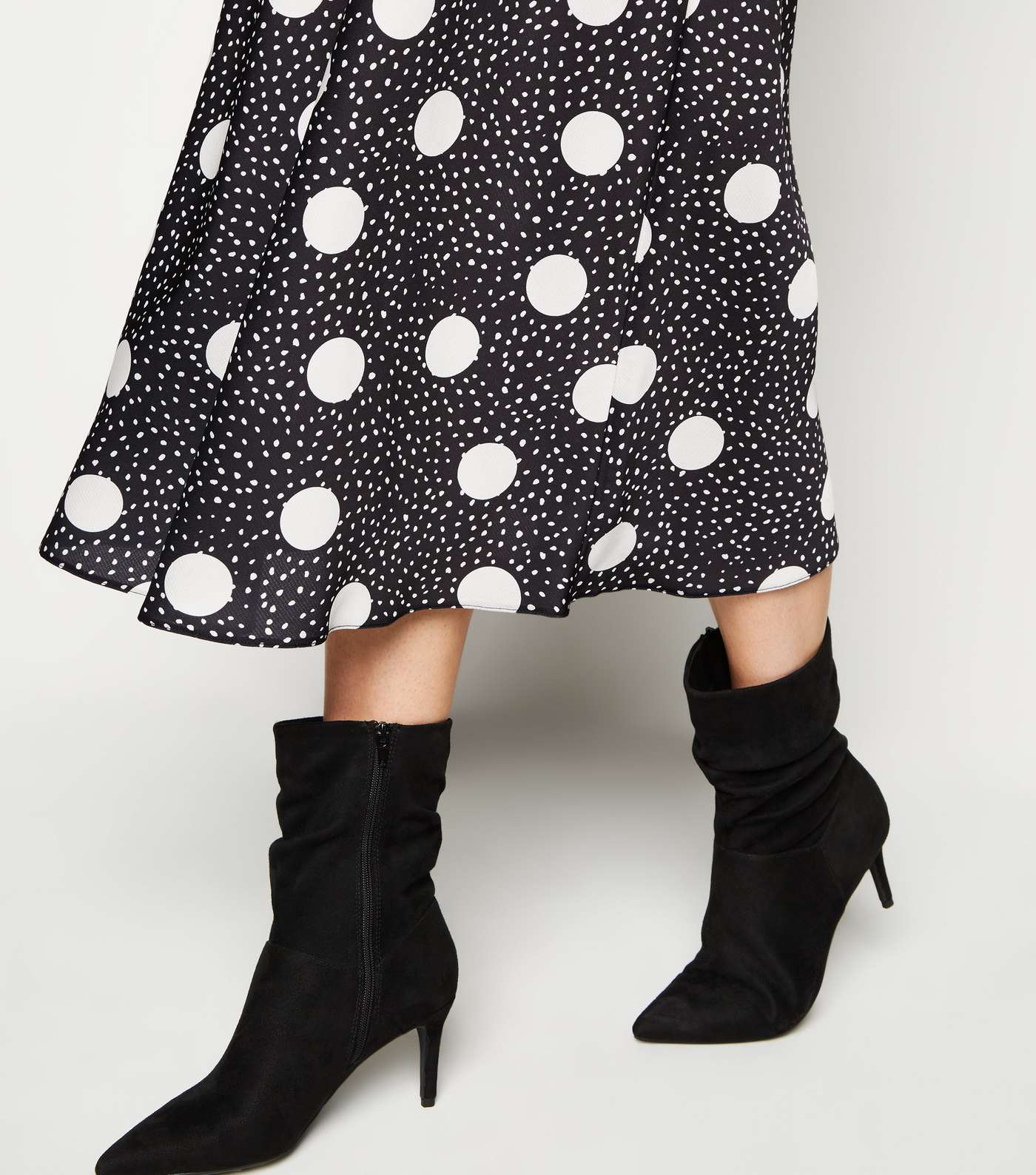 Black Spot Bias Cut Satin Midi Skirt Image 5