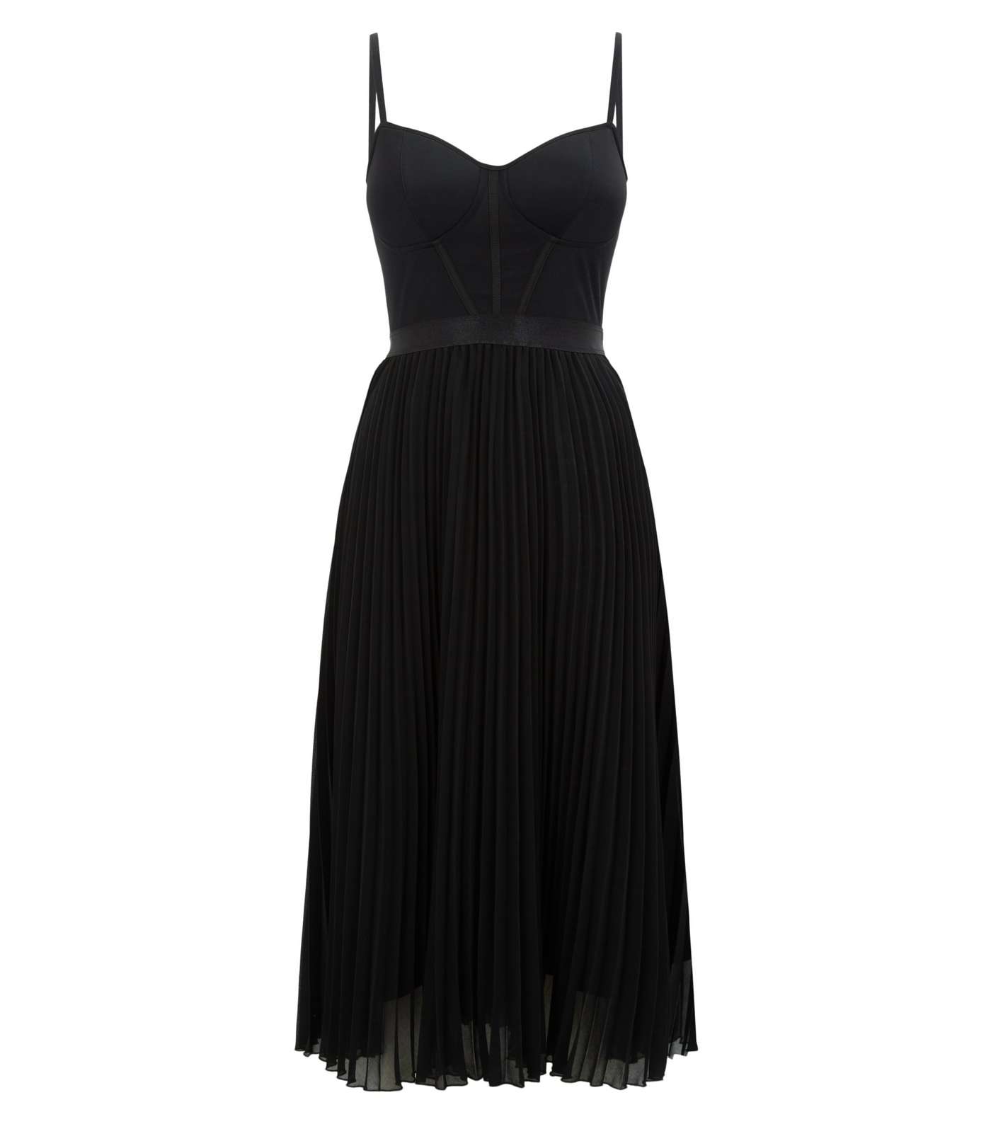 Black Bustier Pleated Midi Dress Image 4