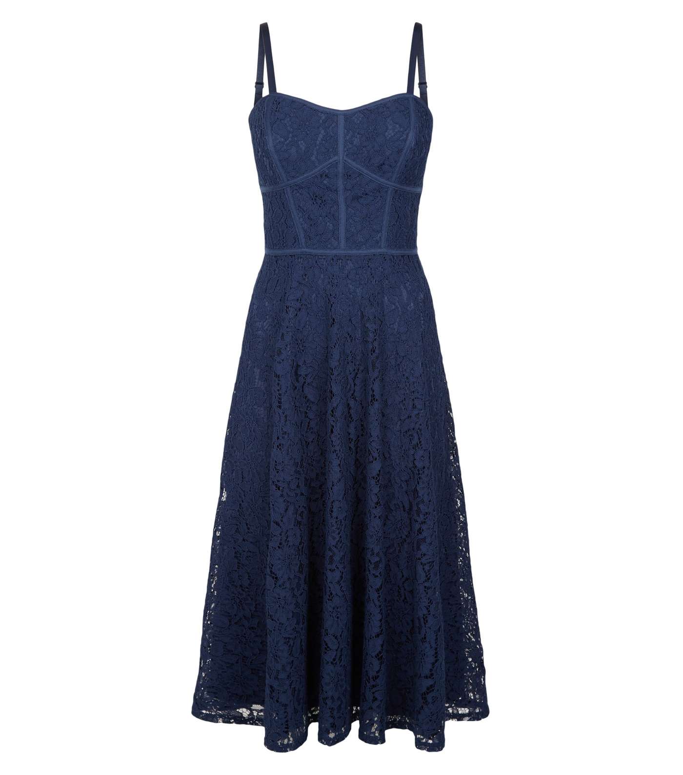 Navy Lace Strappy Midi Dress Image 4