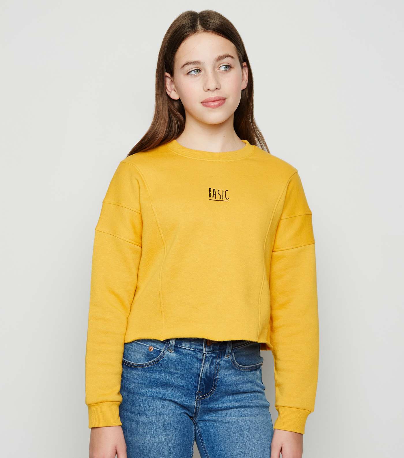 Girls Mustard Basic Slogan Sweatshirt