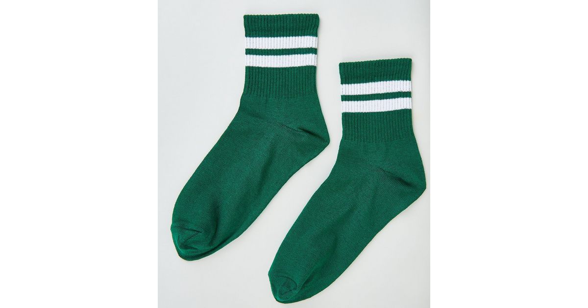 Green Sports Stripe Socks New Look