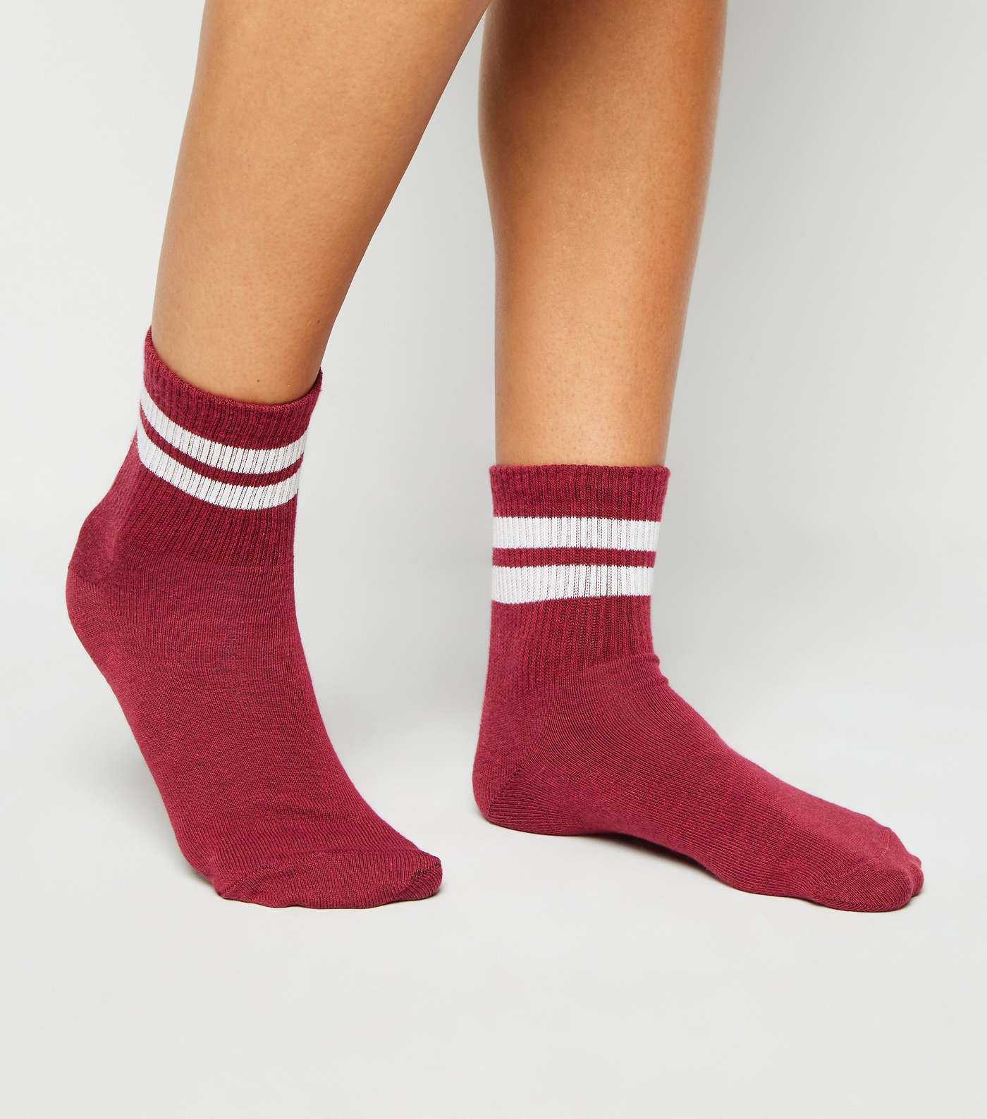 Burgundy Sports Stripe Socks Image 2
