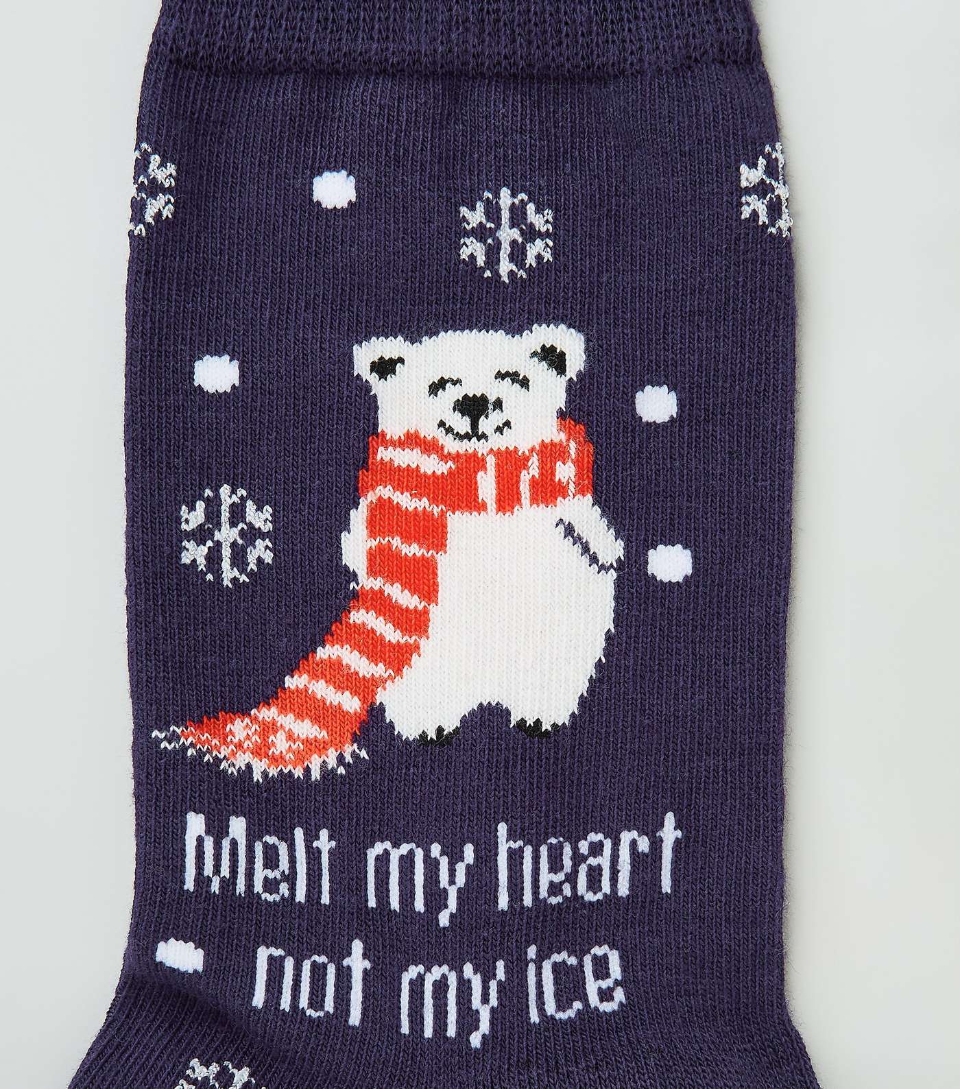Navy Melt My Heart Polar Bear Slogan Socks Image 3