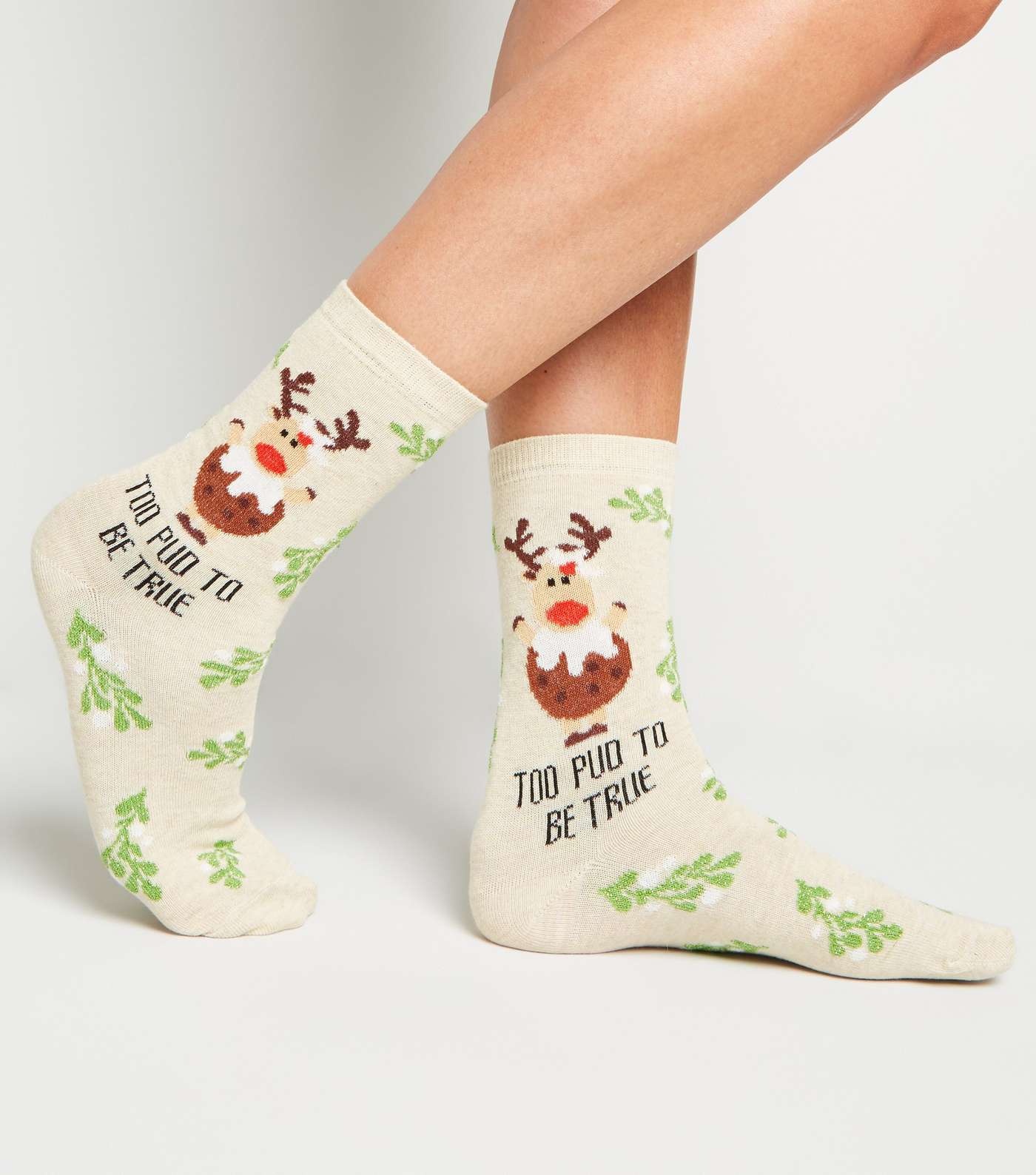 Cream Too Pud To Be True Christmas Slogan Socks Image 2