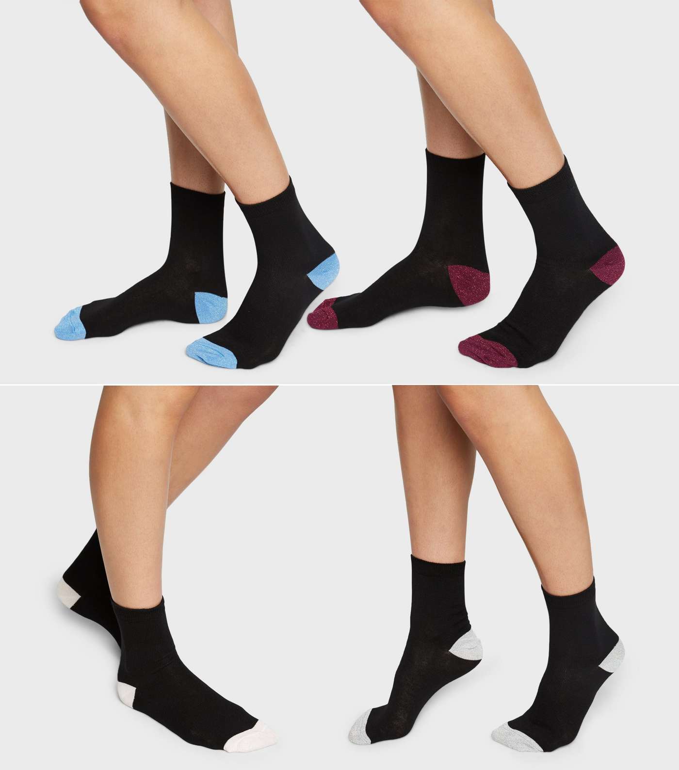 4 Pack Black Glitter Ankle Socks  Image 2
