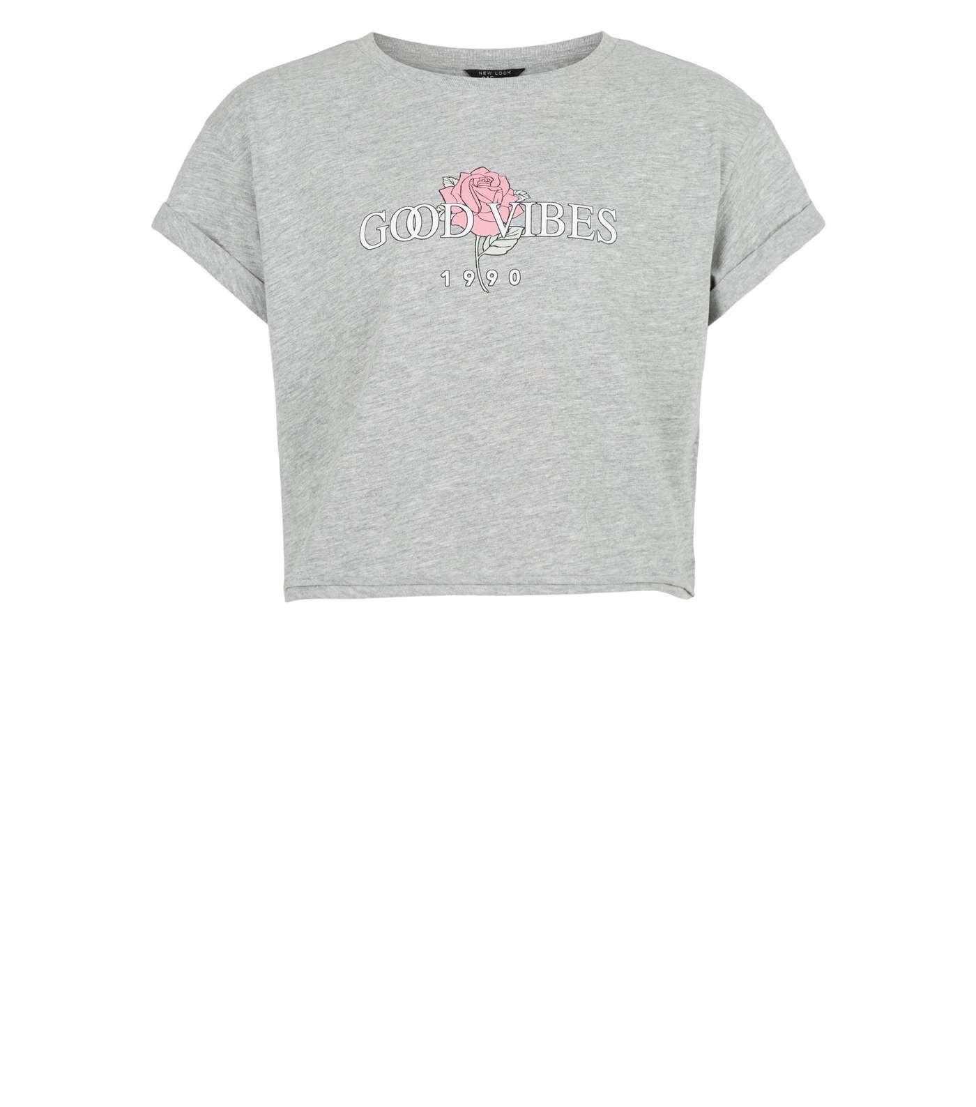 Girls Grey Rose Good Vibes Slogan T-Shirt Image 4