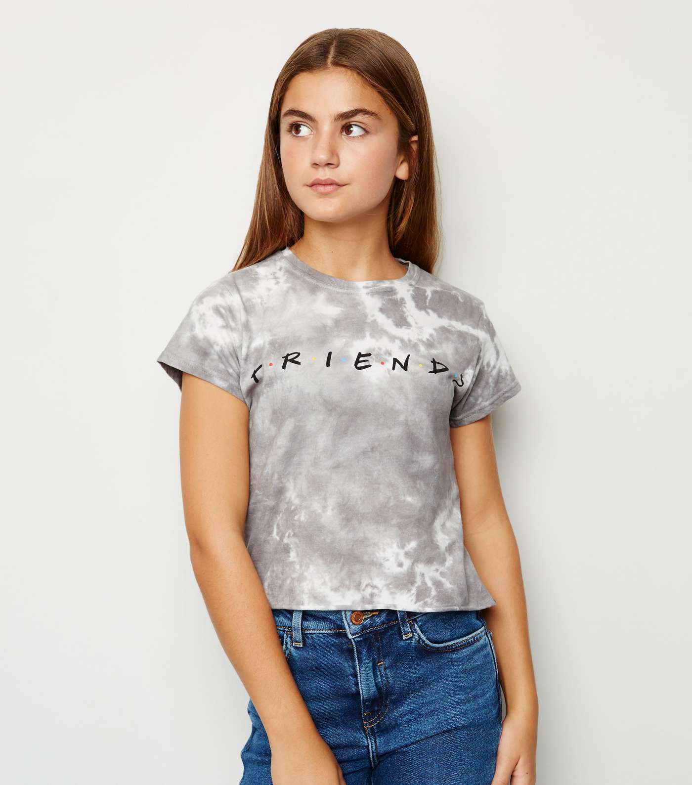 Girls Light Grey Tie Dye Friends Logo T-Shirt