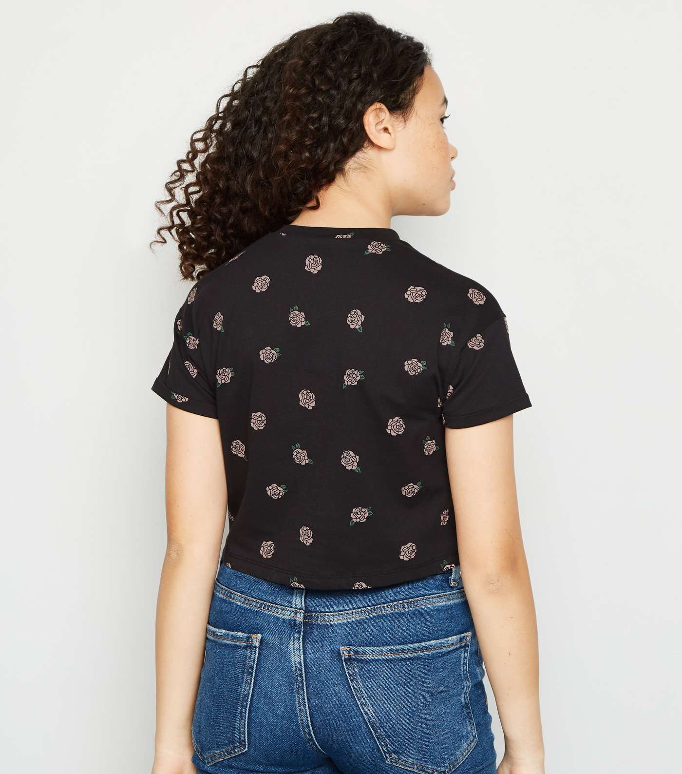 Girls Black Rose Print T-Shirt Image 3