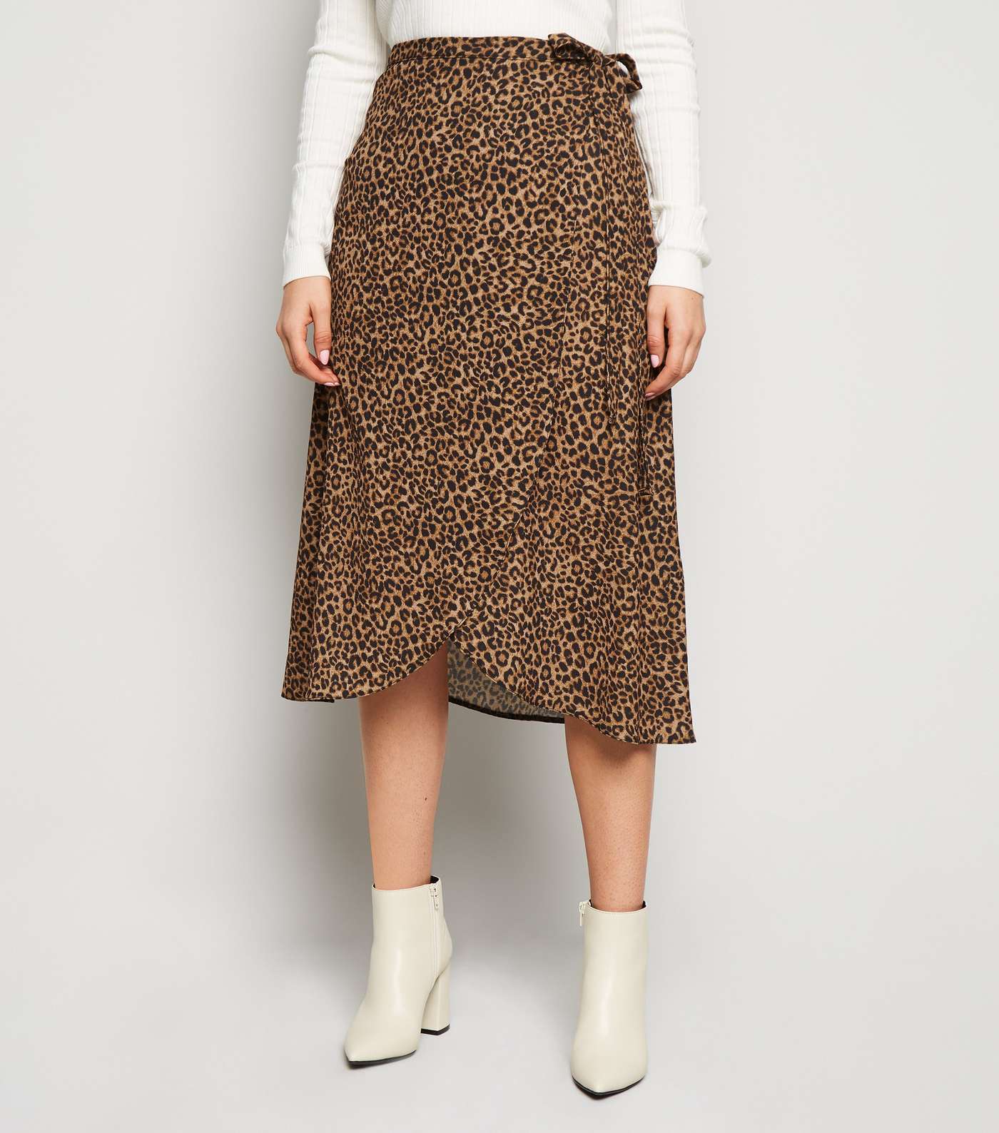 Petite Brown Leopard Print Wrap Midi Skirt  Image 2