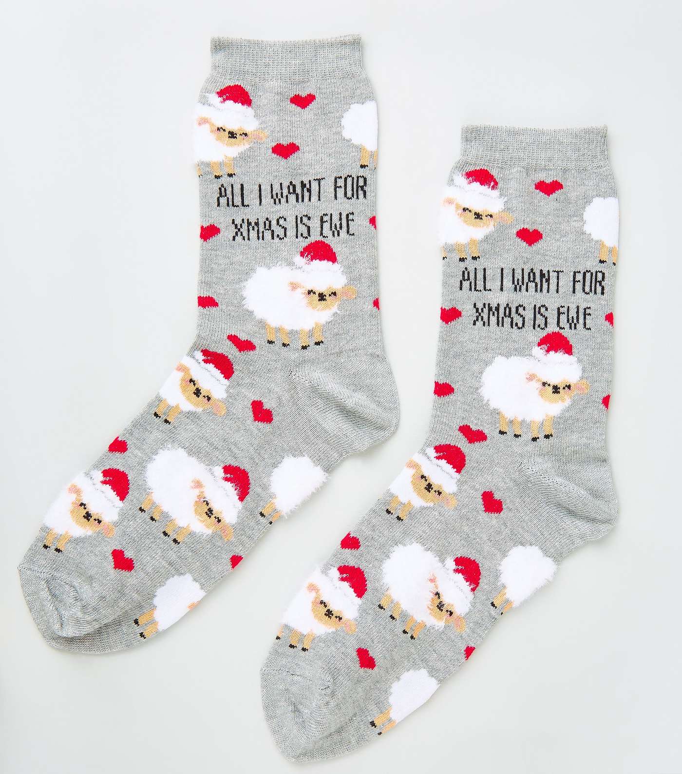 Grey Christmas Sheep Slogan Socks