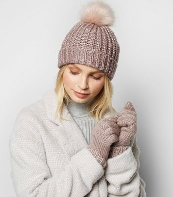 rose gold hat and gloves