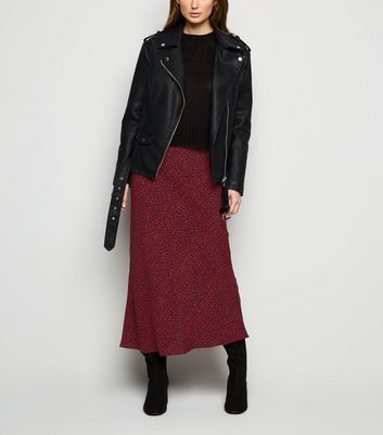 burgundy leather skirt new look