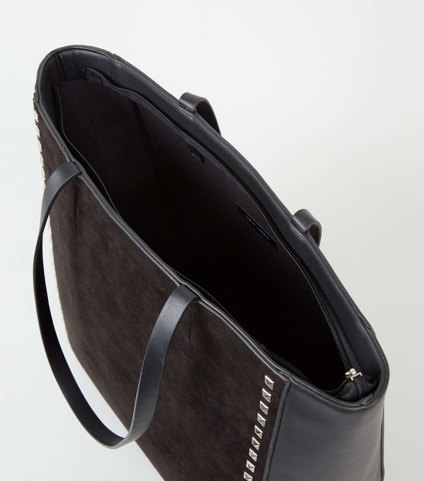 Black Leather-Look Stud Trim Tote Bag Image 4