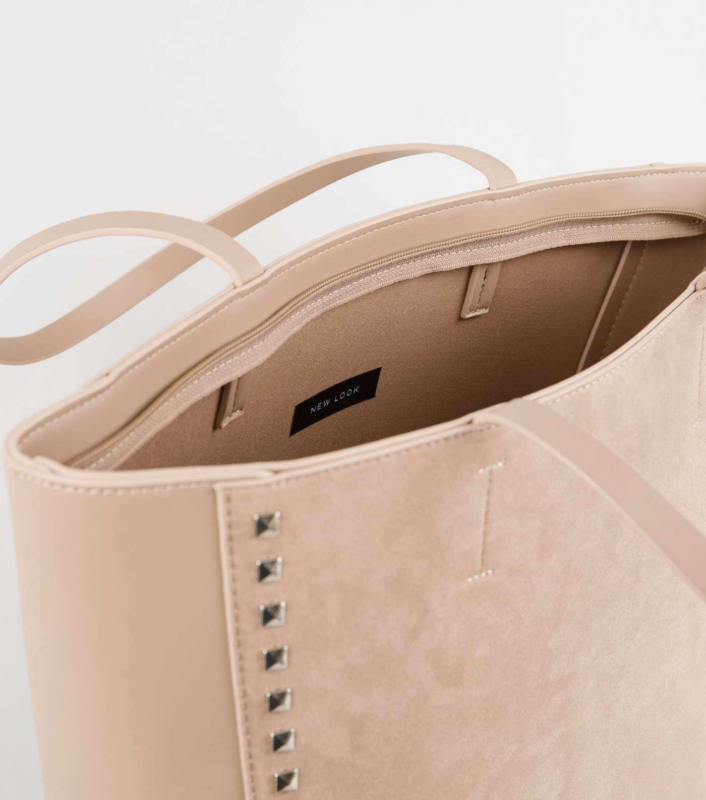 Pale Pink Leather-Look Stud Trim Tote Bag Image 4