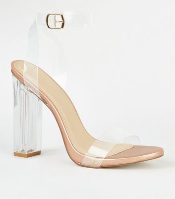 Rose Gold Clear Strap Block Heels | New Look