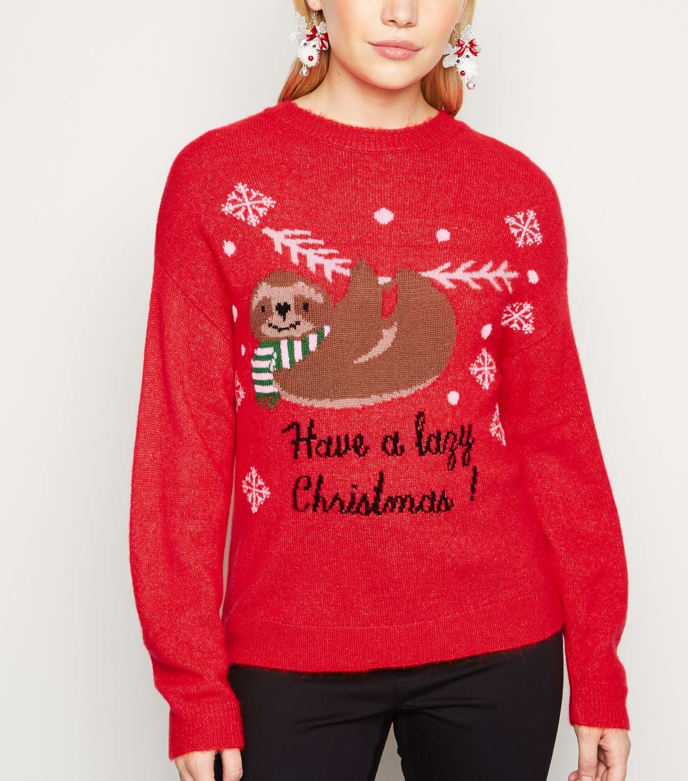 Petite Red Sloth Slogan Christmas Jumper