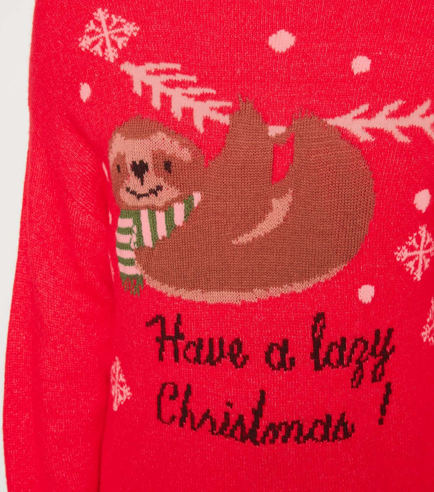 Petite Red Sloth Slogan Christmas Jumper Image 5
