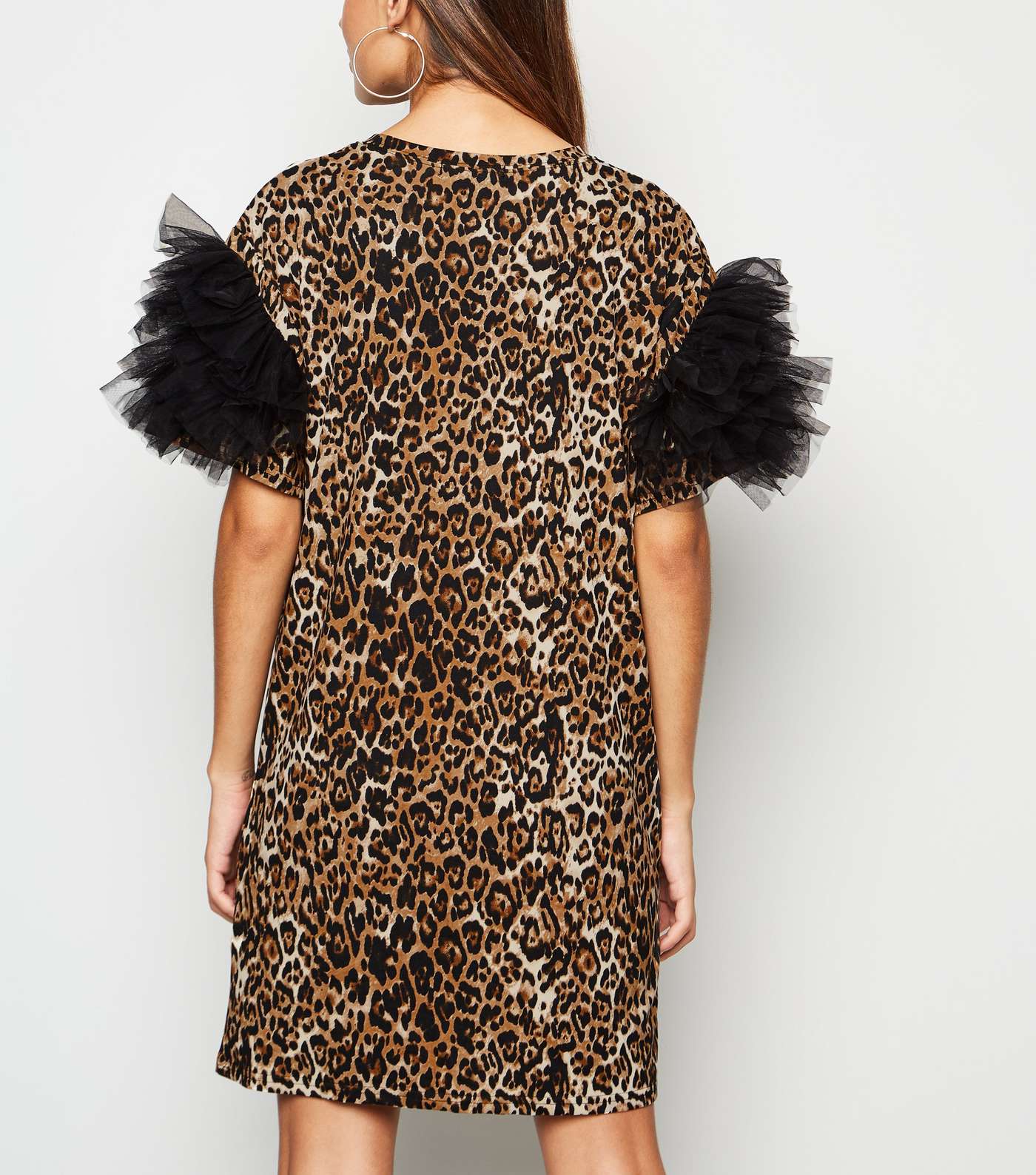 Cameo Rose Brown Leopard Mesh Ruffle Sleeve Dress Image 2