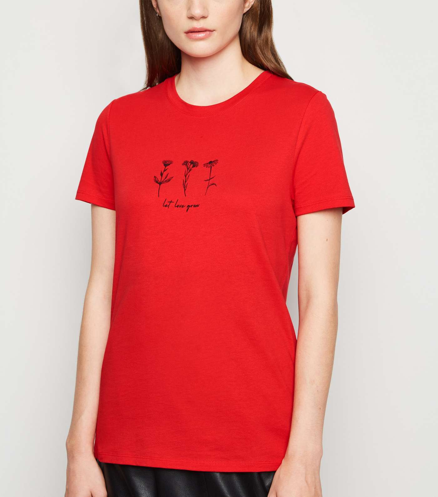 Red Let Love Grow Floral Slogan T-Shirt